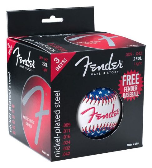 073-0250-806 Fender 250 Series 3 Sets Nickel Plated Steel Electric Guitar Strings w/ Free Limited Edition Fender Baseball