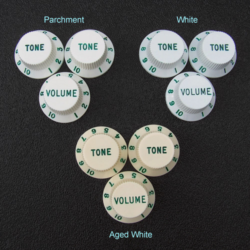 Customized Strat Knob Sets, Green Letters and Numbers